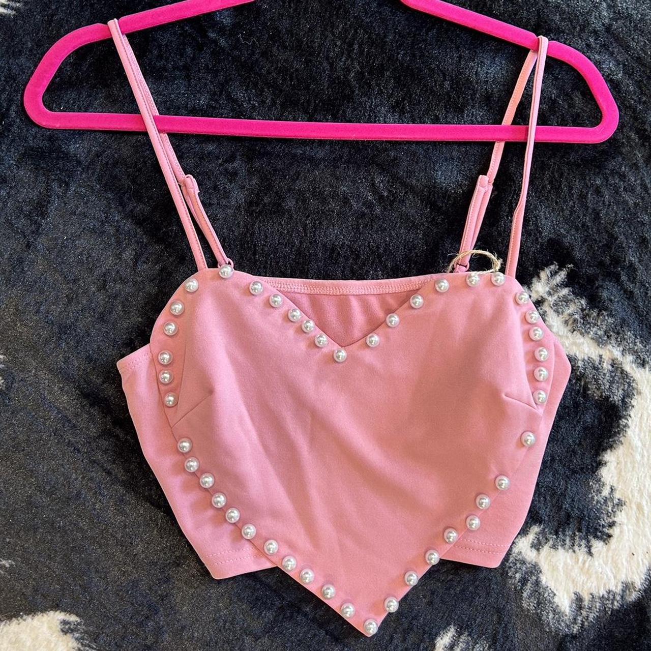 Baby pink heart crop top with pearls 💓 super cute &... - Depop