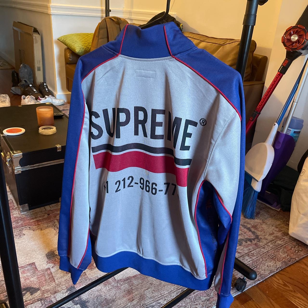 Supreme Men's Grey and Navy Jacket Depop