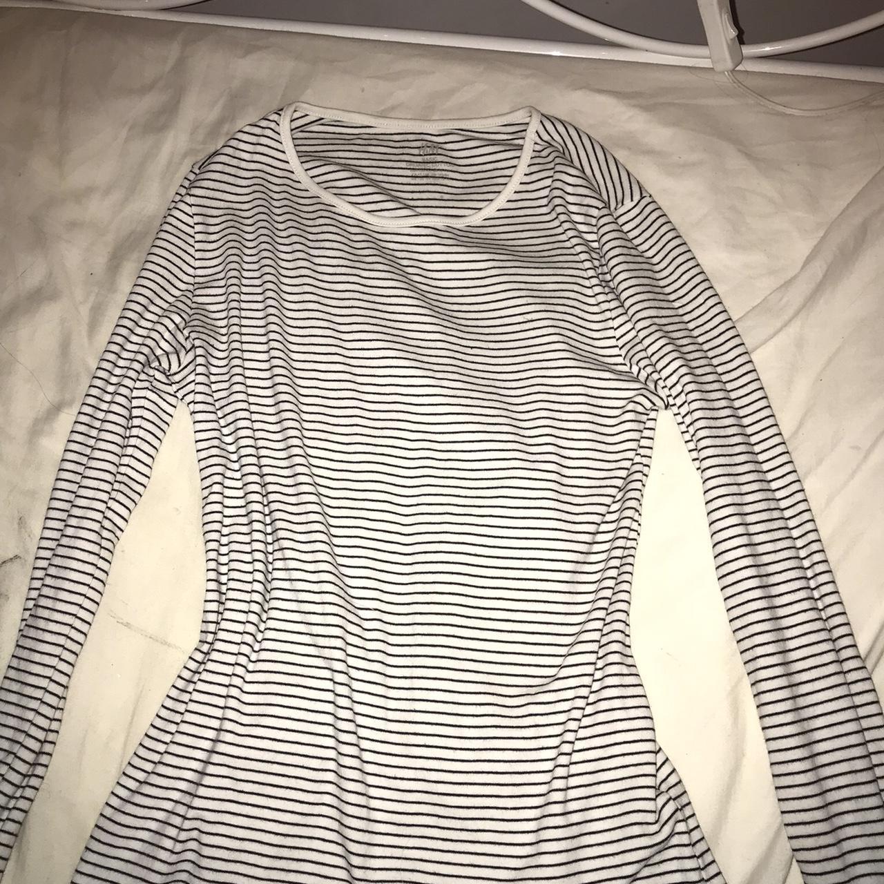 black and white striped long sleeve top autumn... - Depop