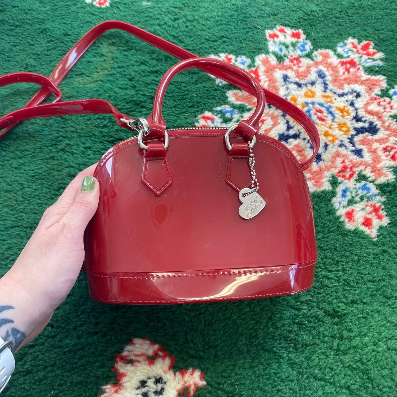 Betsey Johnson shiny cherry red purse with handles