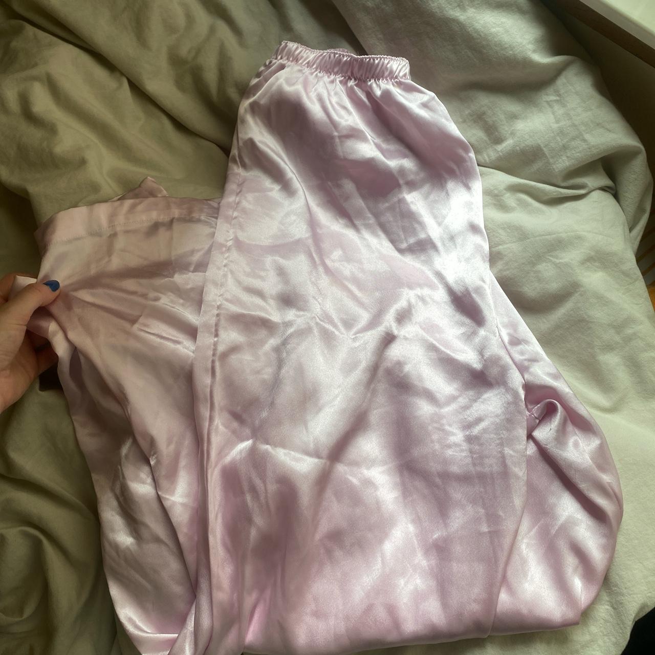 Long pink satin pants! Size m with stretchy... - Depop