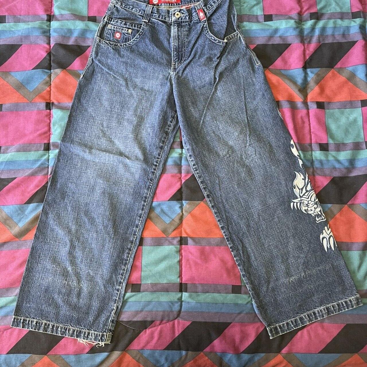 VTG Jnco Tribal Embroidered Tiger Panther Denim... - Depop