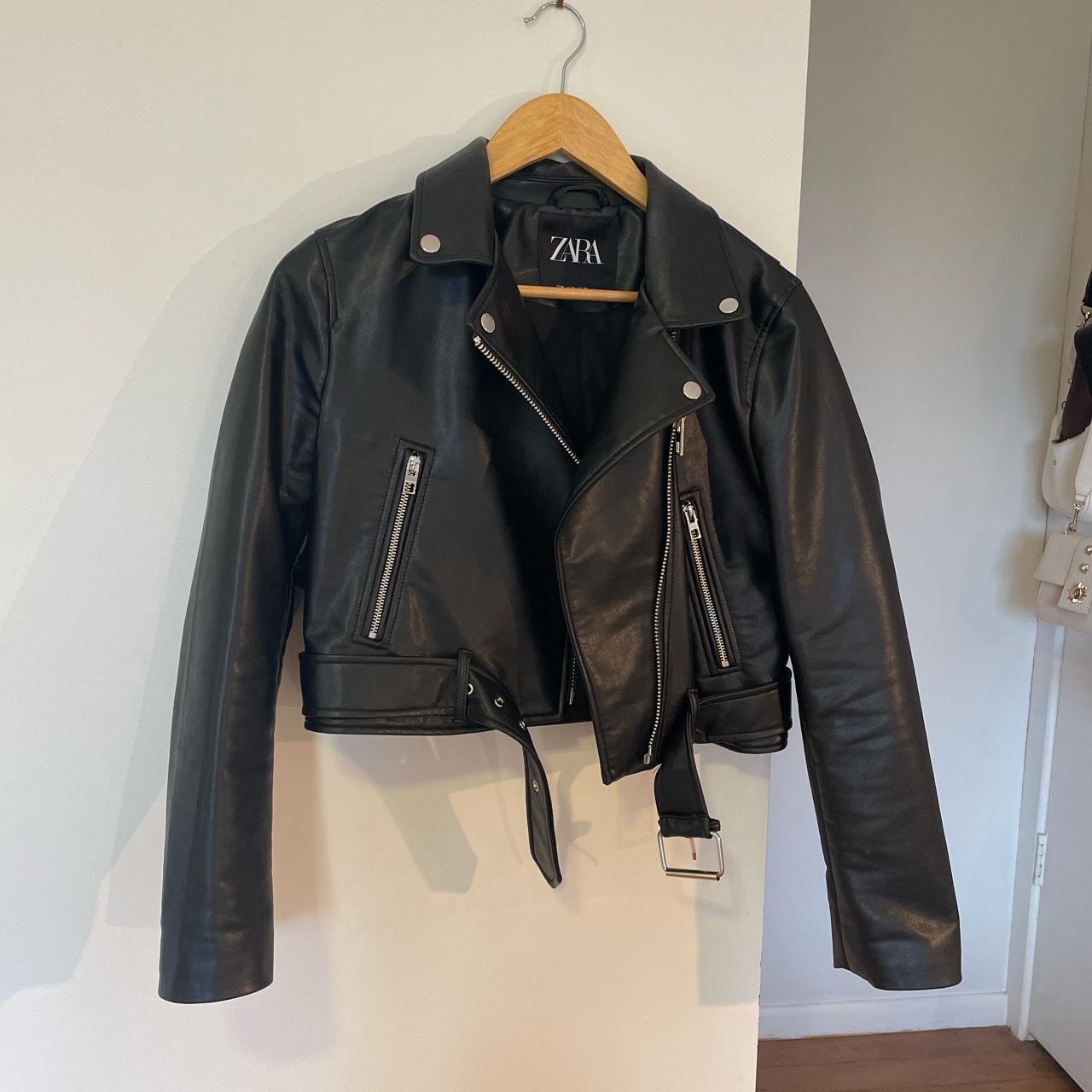 Zara Black Leather Jacket (fake leather) size... - Depop