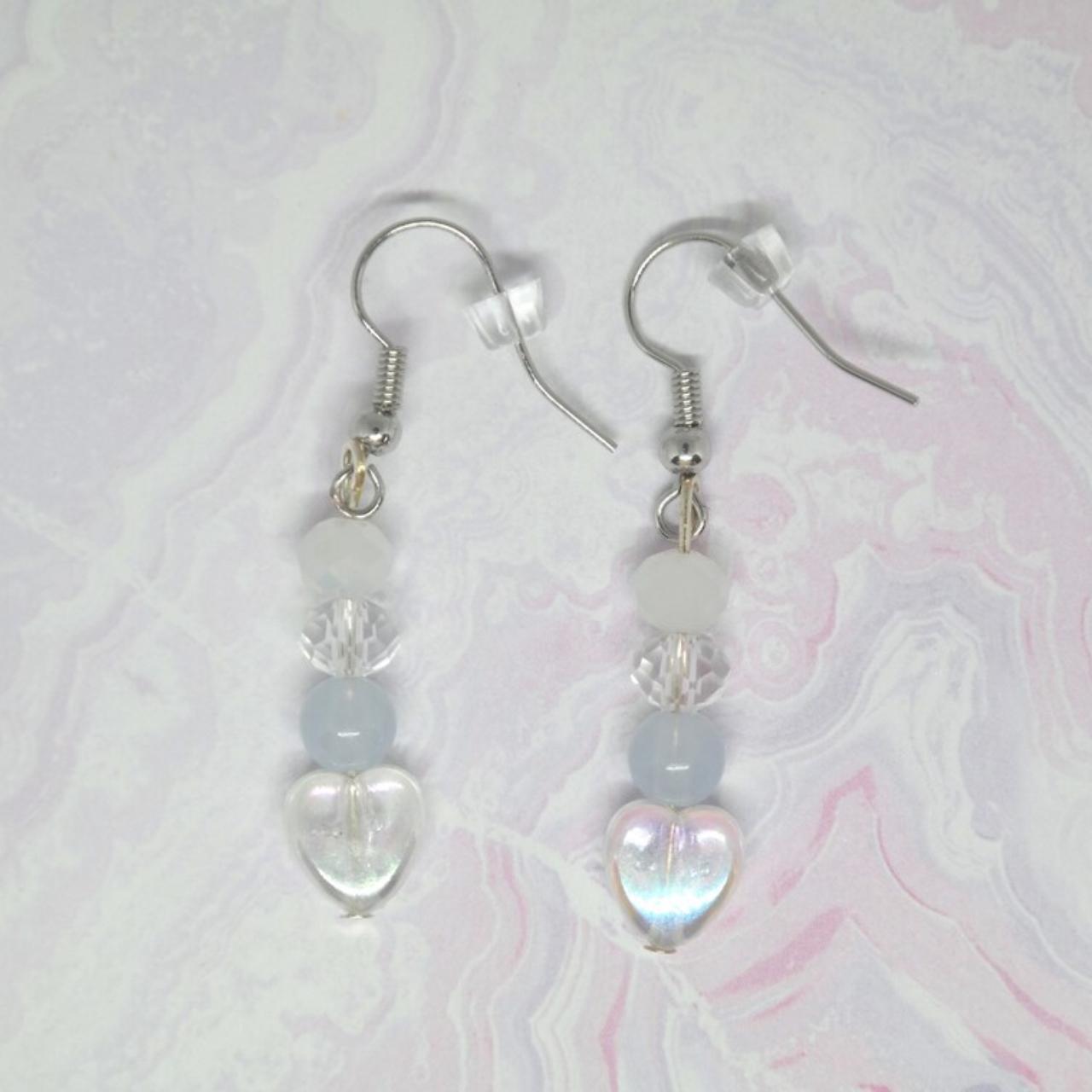 Kawaii Pastel Heart Beaded Dangle Earrings Cute... - Depop