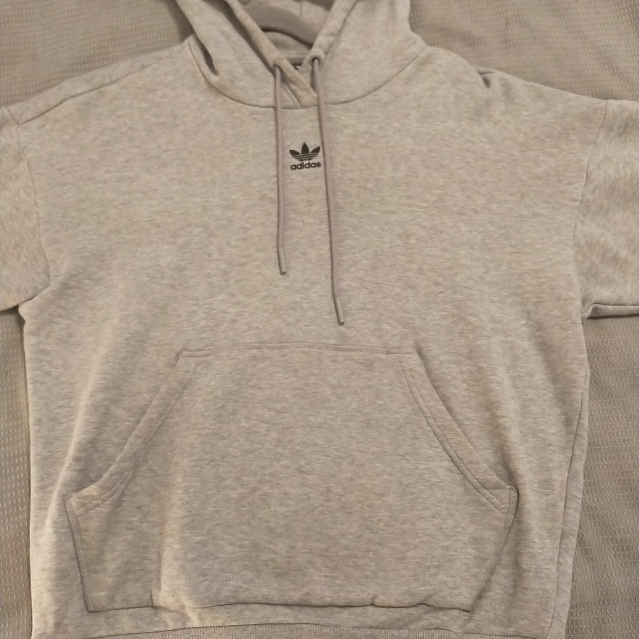 Grey Adidas Hoodie Logo down both sleeves In great... - Depop