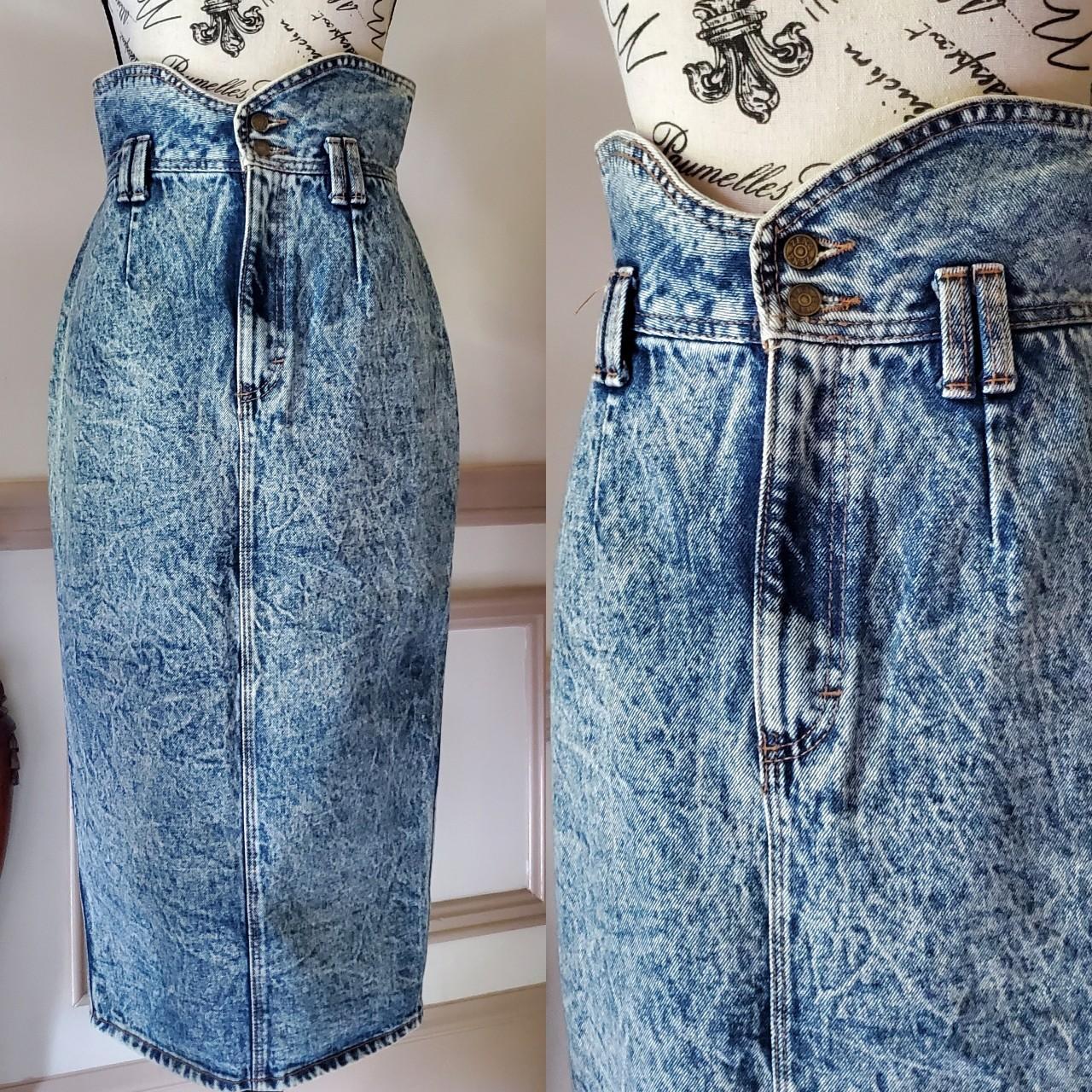 1980s Pink Acid Wash Denim Pencil Skirt