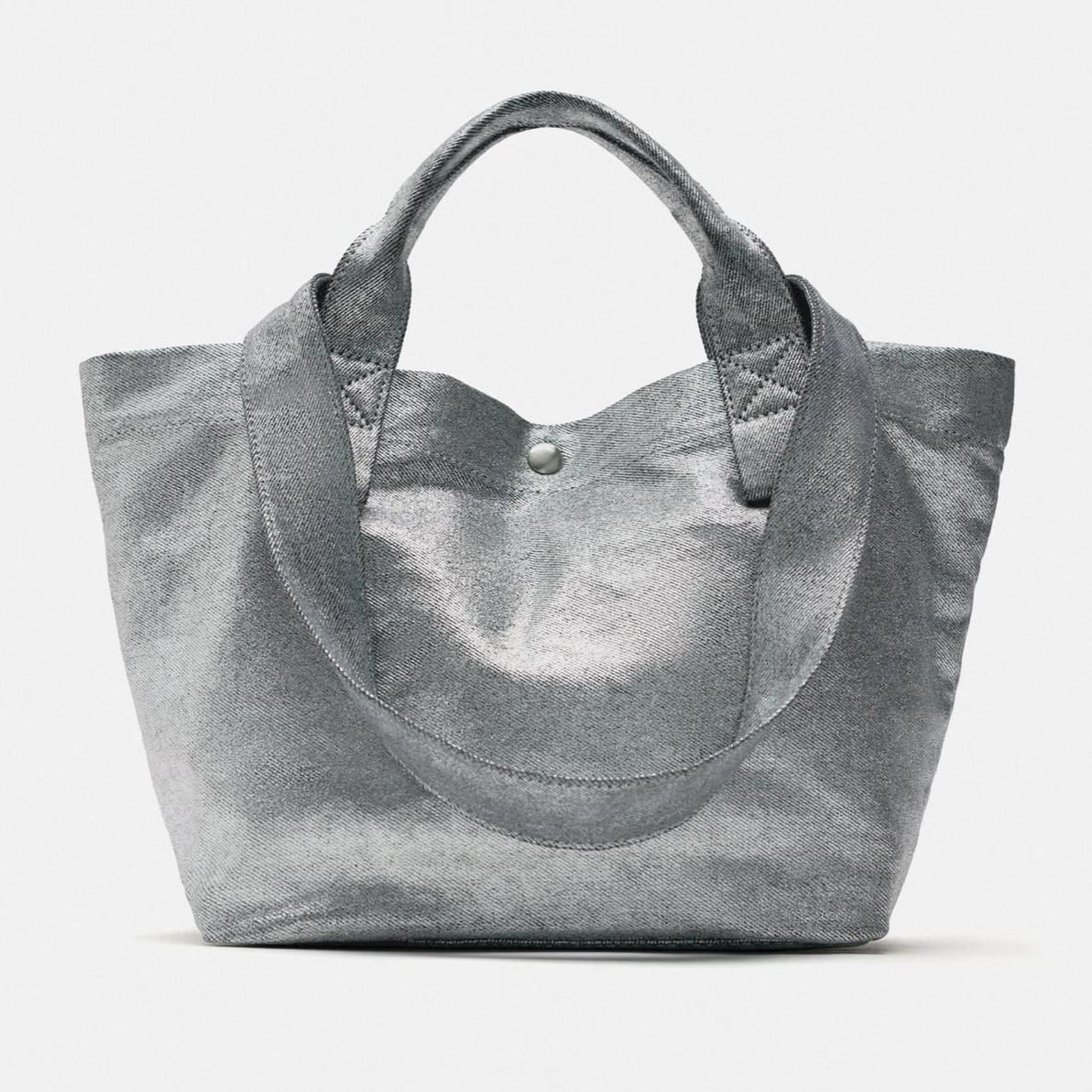 Shopper Zara Tasche Metallic ?ZARA? METALLIC FABRIC TOTE BAG Depop