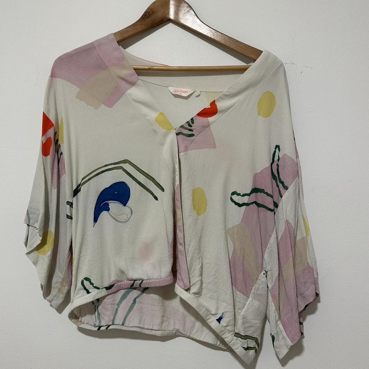 Gorman silk kimono top Size 16 Cropped print Smoke... - Depop