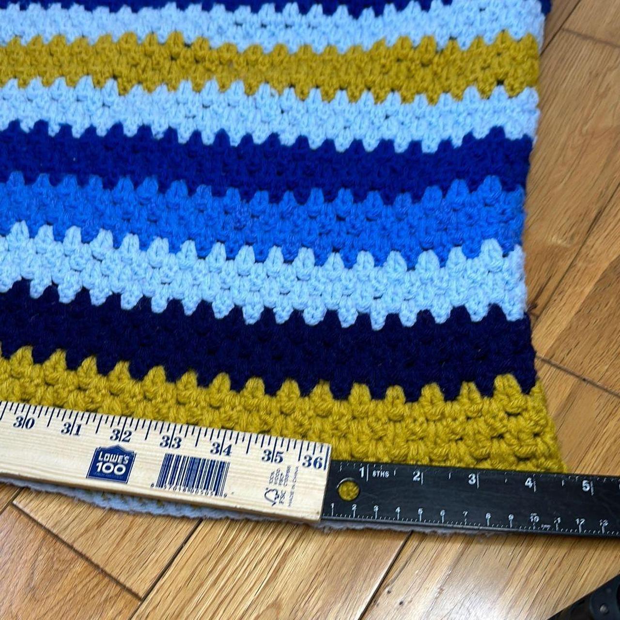 Hand knit Afghan crochet mustard yellow, dark +... Depop