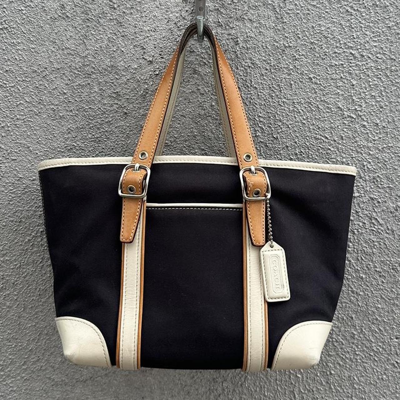 Coach canvas tote with leather trim online