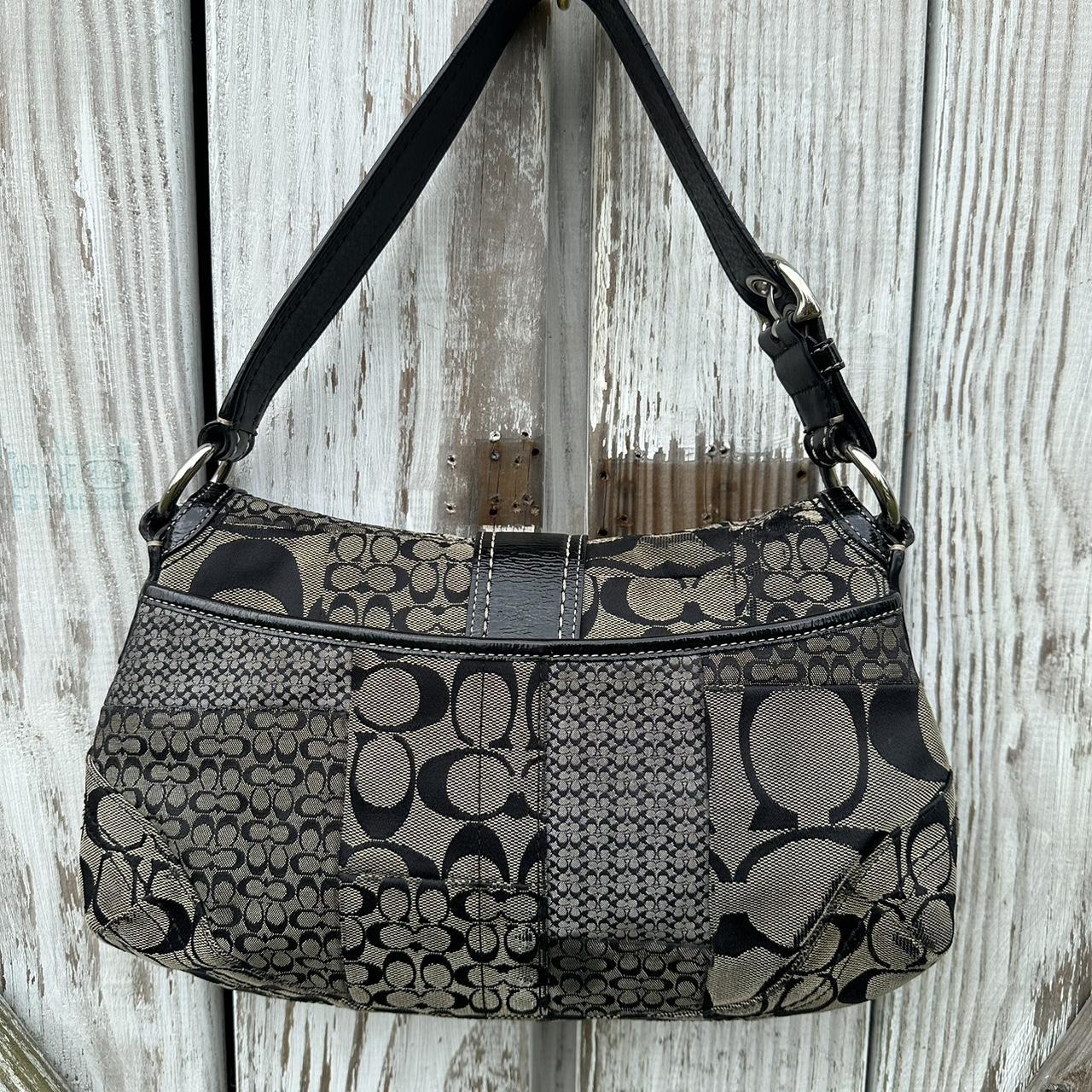 Vintage Coach Gray & Black Patch Work Leather Hobo Bag popular