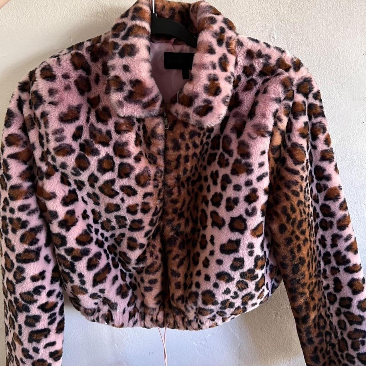 Kendall + Kylie Faux Fur Pink Leopard Jacket... - Depop