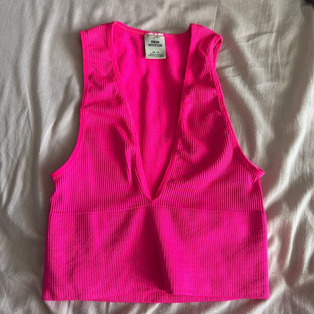 Urban outfitters neon pink v neck crop top So... - Depop