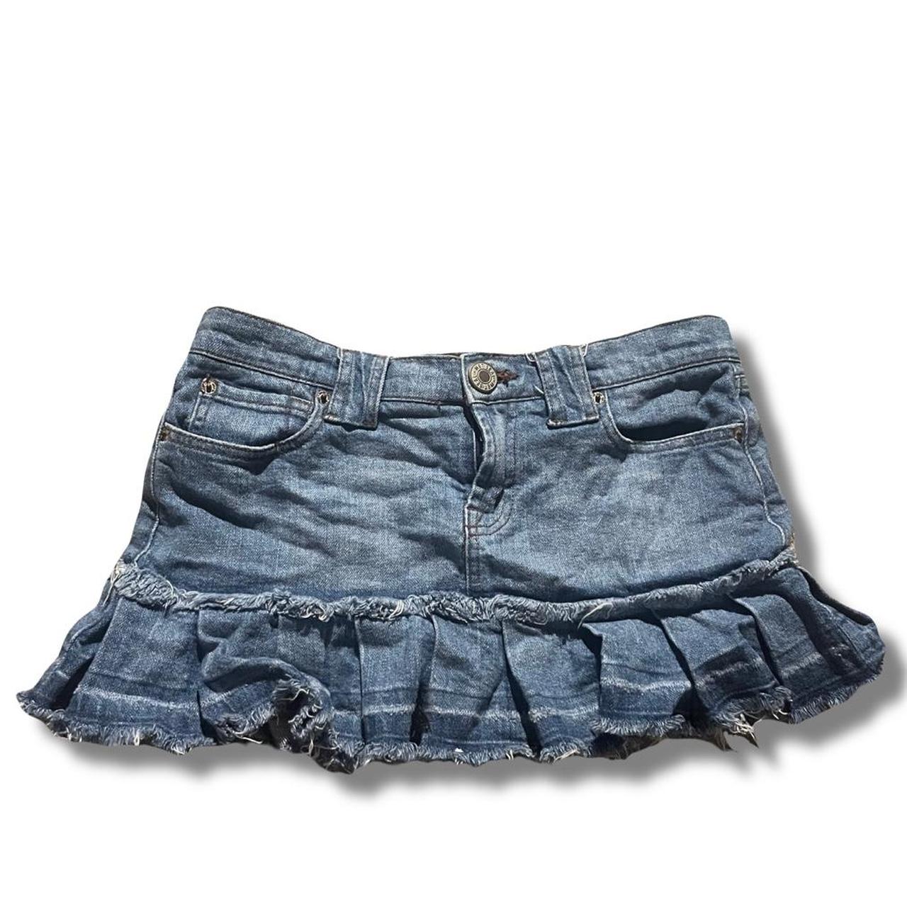 Pleated Distressed denim skirt #y2k... - Depop