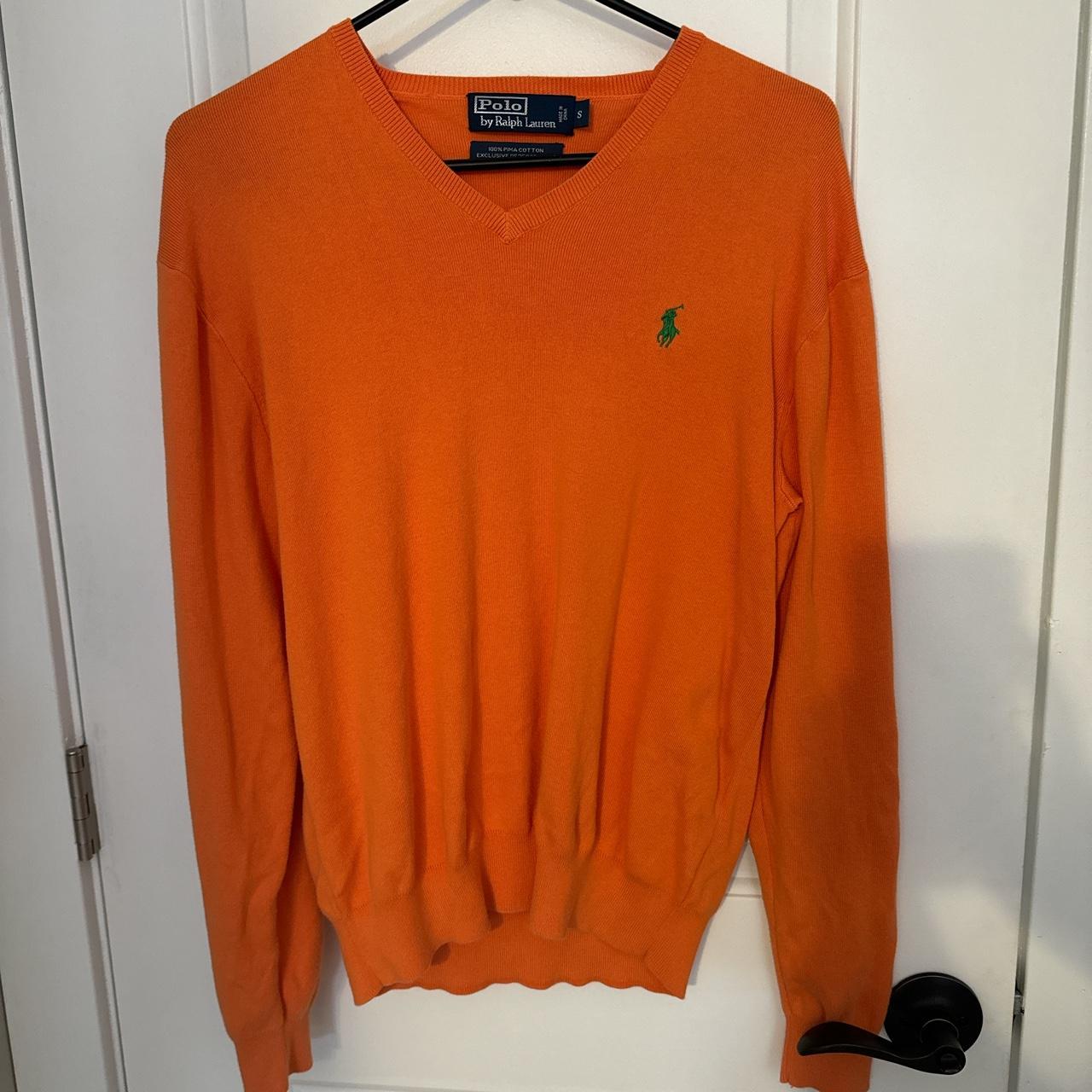 Genuine Polo Ralph Lauren Womens Cable Knit Cotton V -Neck Sweater -Orange