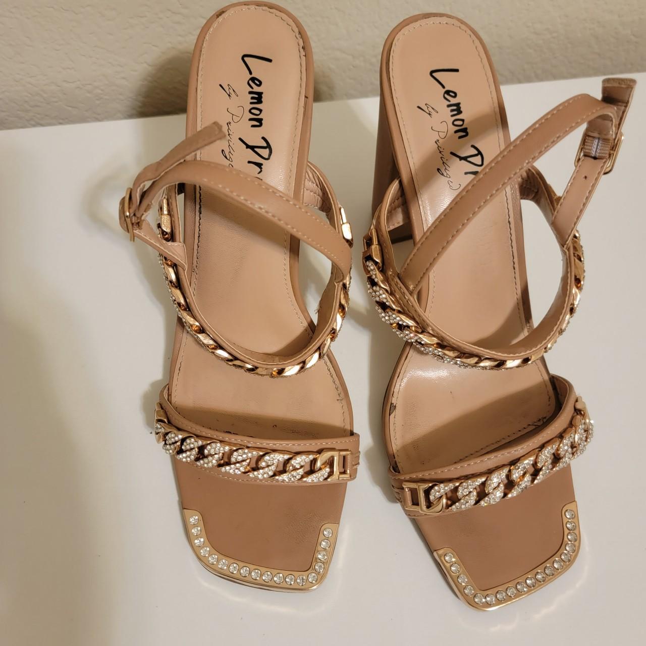 Chunky gold chain heel sandals Size 11. Diamond Depop