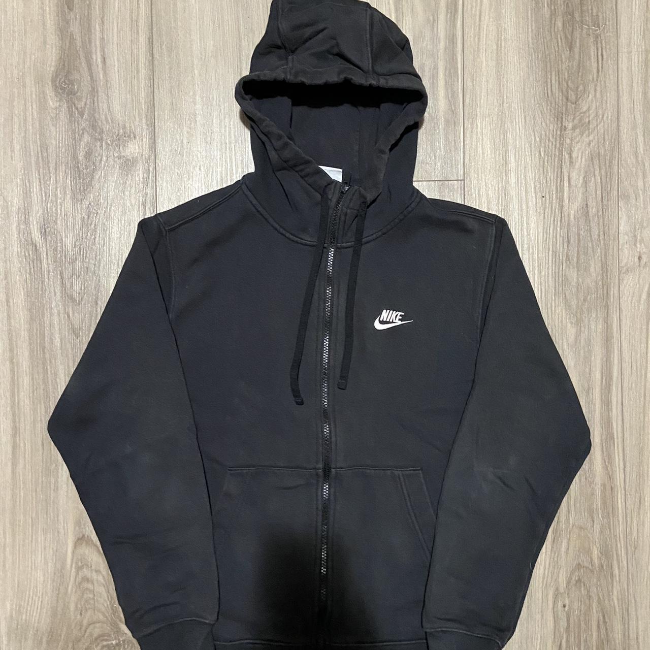 black nike zip up hoodie good condition size s... - Depop