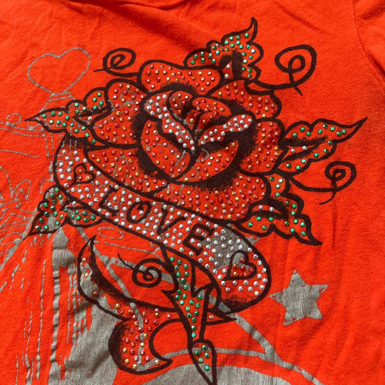 Bright blood orange Ed hardy looking short sleeve... Depop