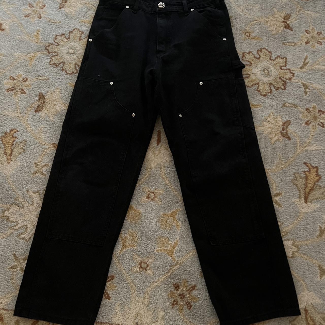 chrome-hearts-men-s-black-and-silver-trousers-depop