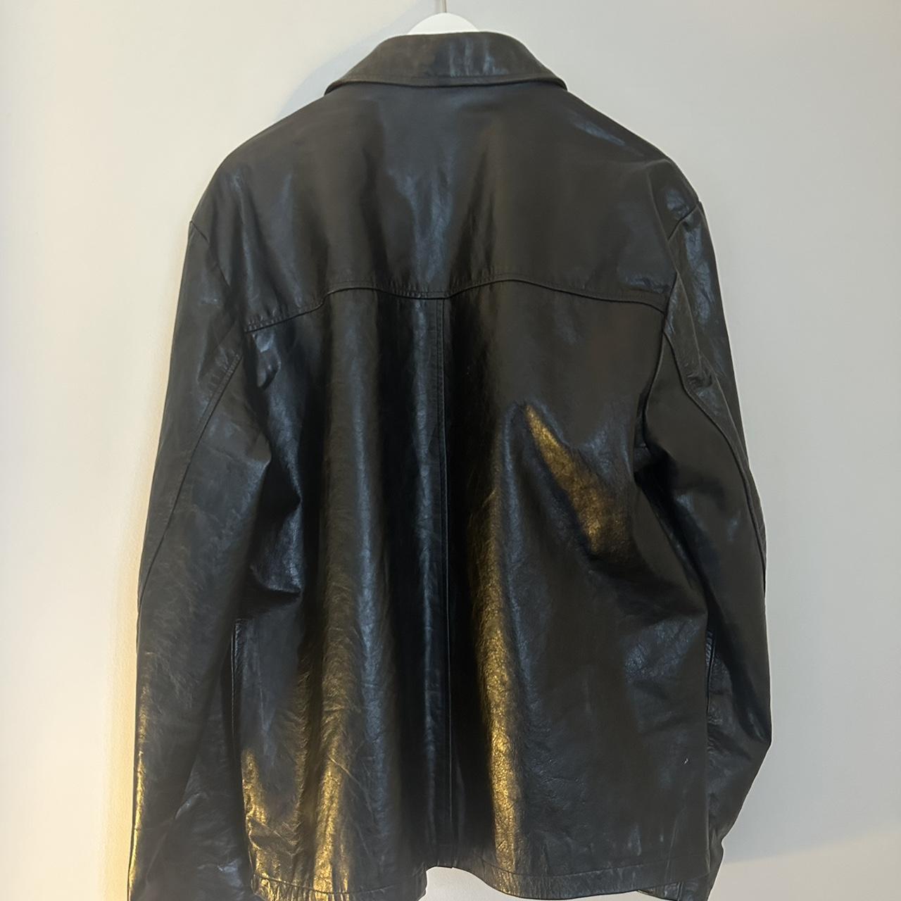 Vintage Leather Jacket Colour: Black Size:... - Depop
