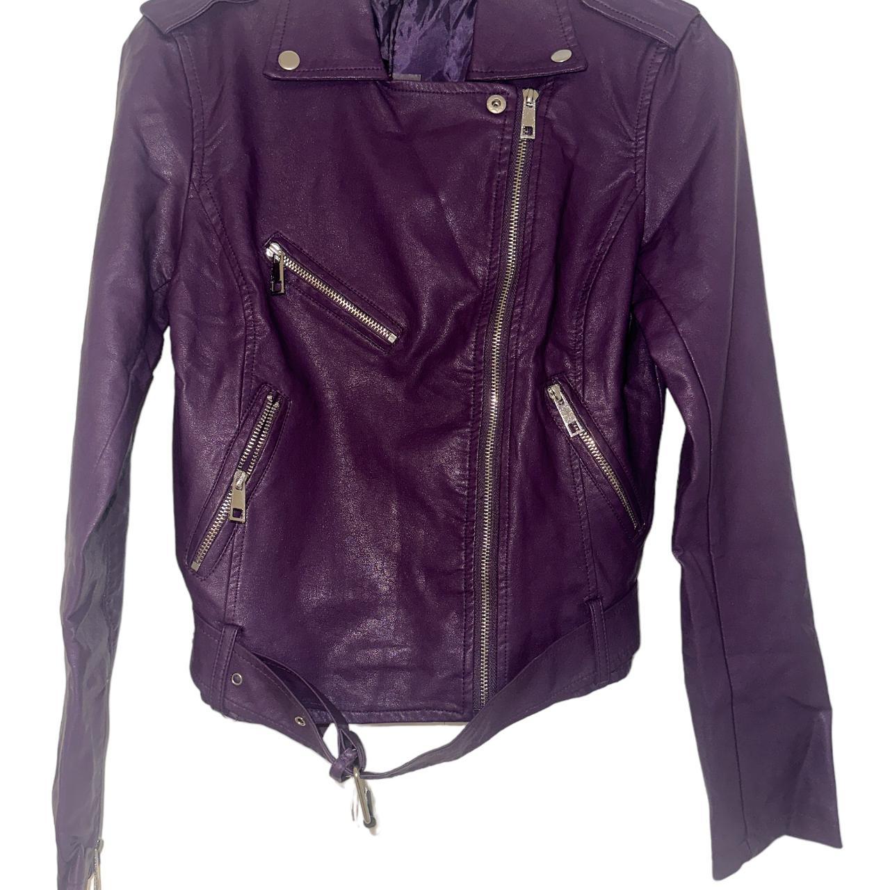 NEW - Faux Leather Purple Biker Jacket 2US NEW WITH... - Depop