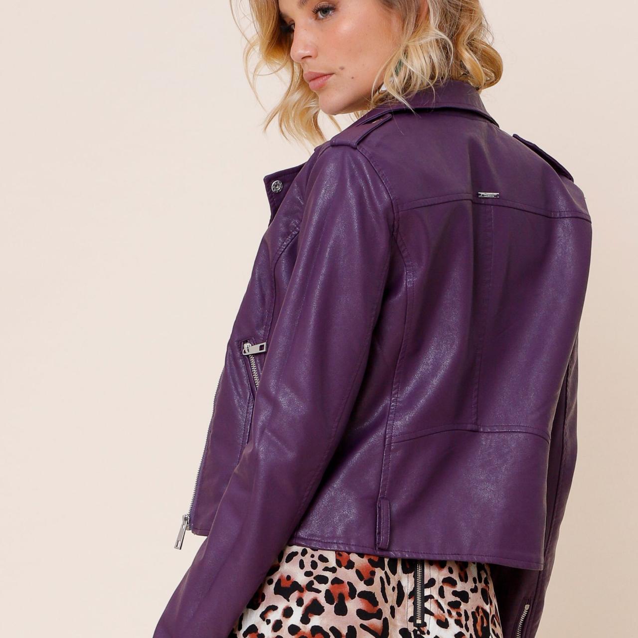 NEW Faux Leather Purple Biker Jacket 2US - Depop