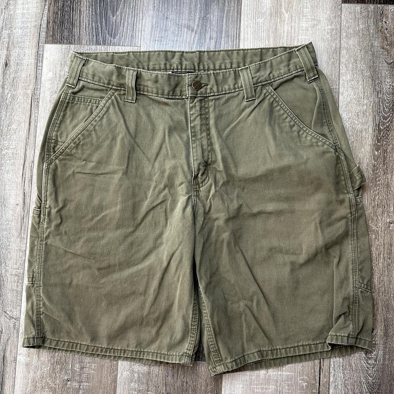 Carhartt Men's Green and Khaki Shorts | Depop