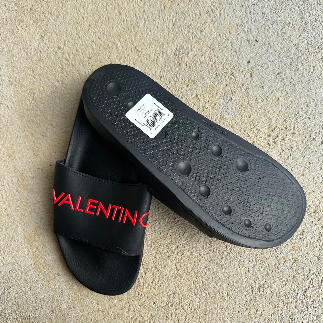 Black and Red Valentino Slides Color Black Size Depop