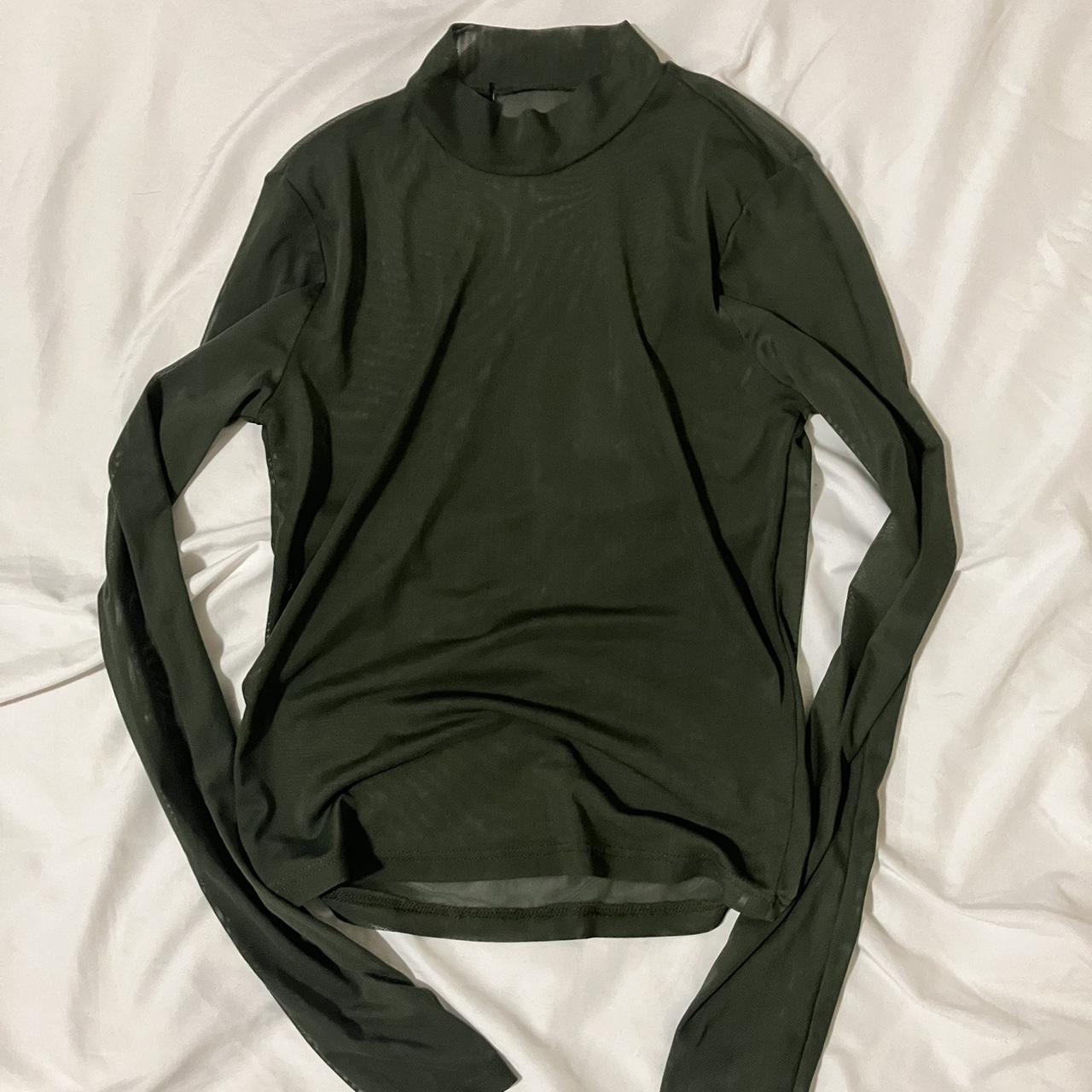 Sheer mesh top mock neck Dark green long sleeve Tag... - Depop