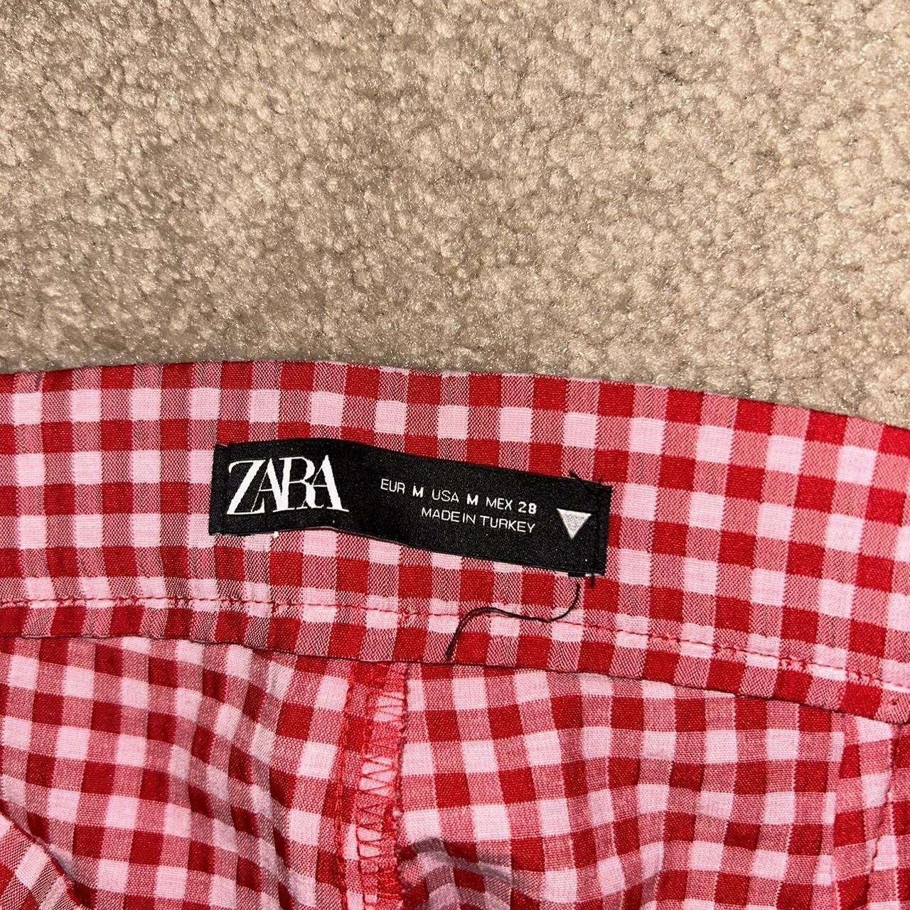 Zara red checkered pants flare bottom mid Depop