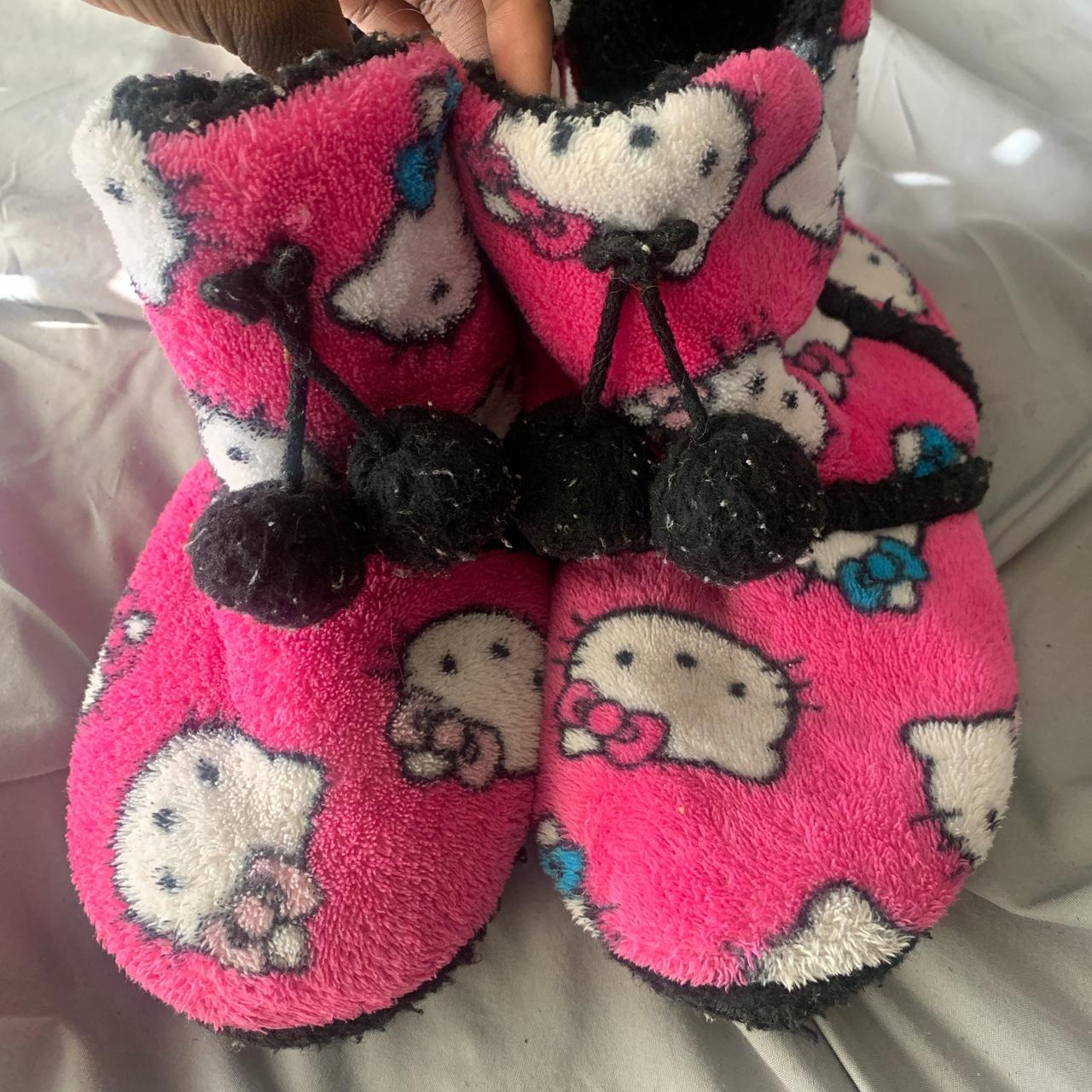 super cute pink hello kitty house shoes/booties very... - Depop