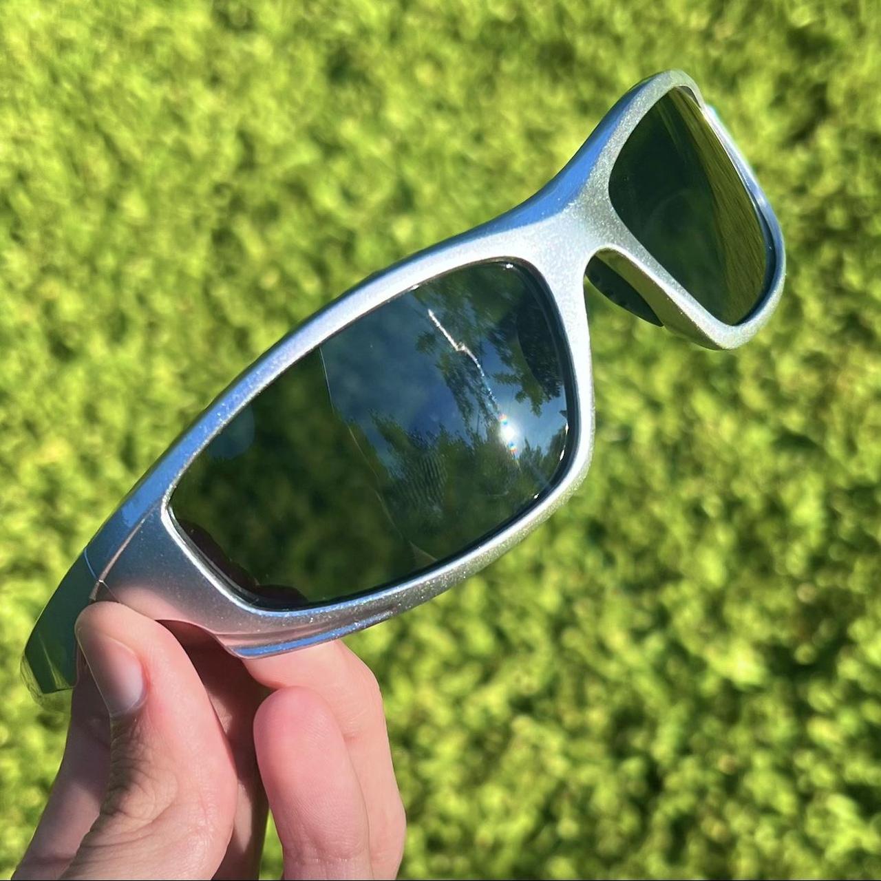 Silver Y2k sunglasses with dark tinted lens and... Depop