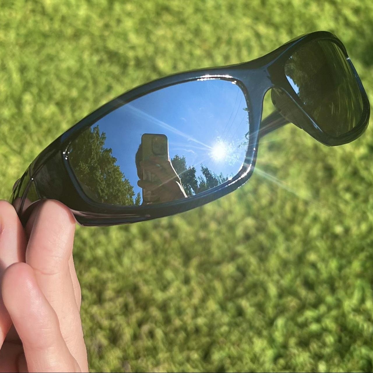 Black Y2k Sunglasses With Mirrored Lens And Rubber Depop