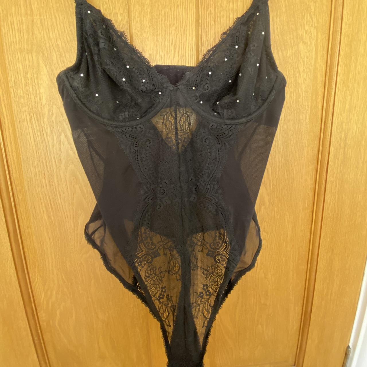 New Look Lace Bodysuit (Thong) with silver stud... - Depop
