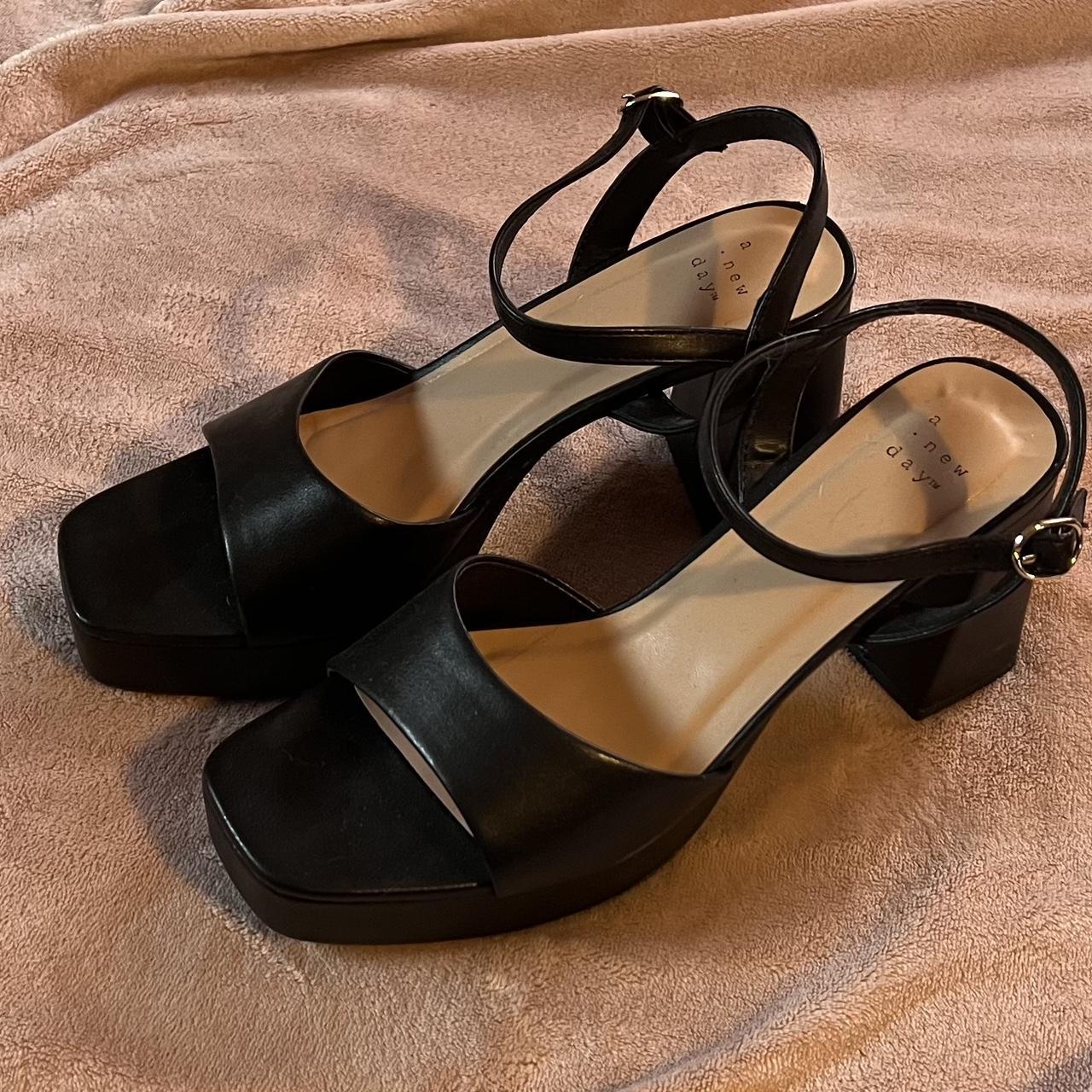 Black strap heels with inch chunky Depop