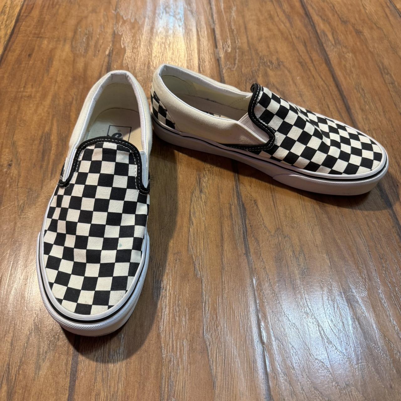 Black and white plaid vans slip fashion ons