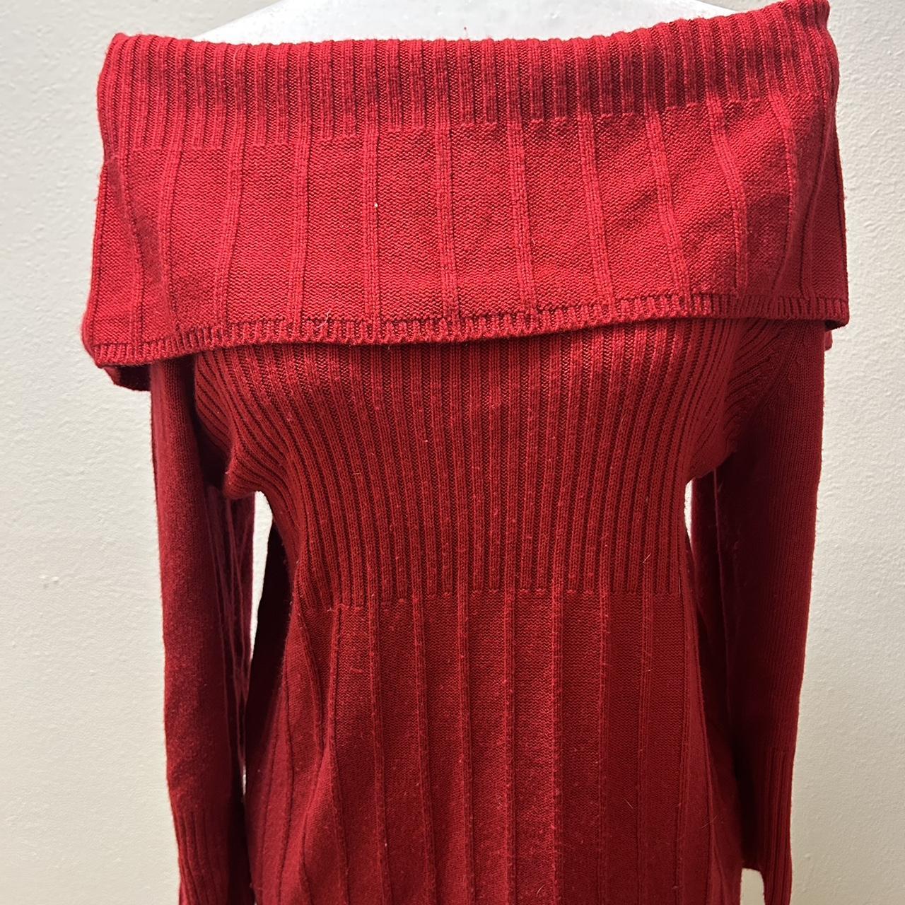 Red off the shoulder knit sweater - Depop