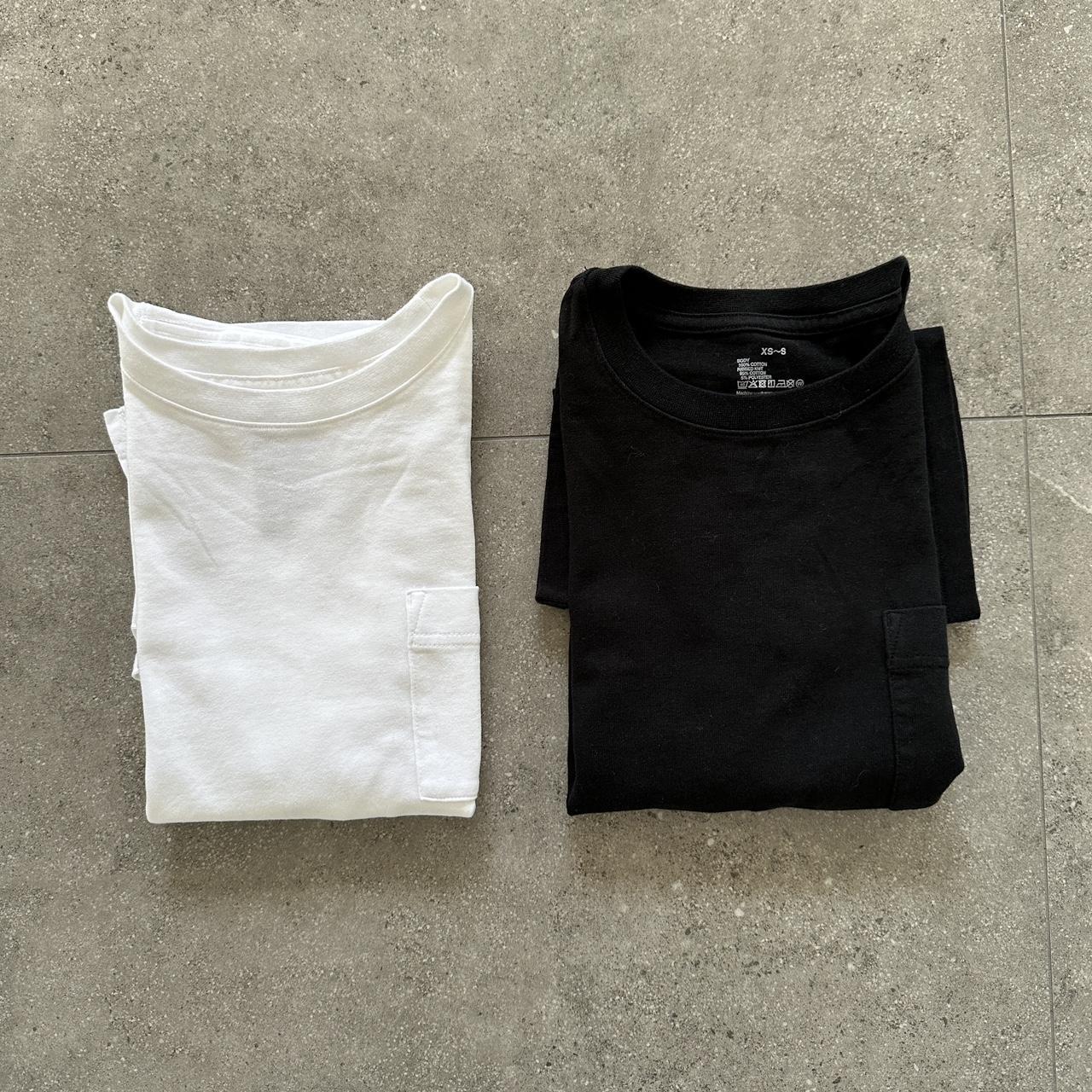 MUJI black and white cotton crew neck pocket tshirt... - Depop