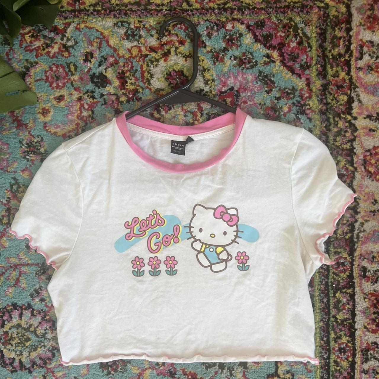 Hello Kitty Women's White and Pink Crop-top | Depop