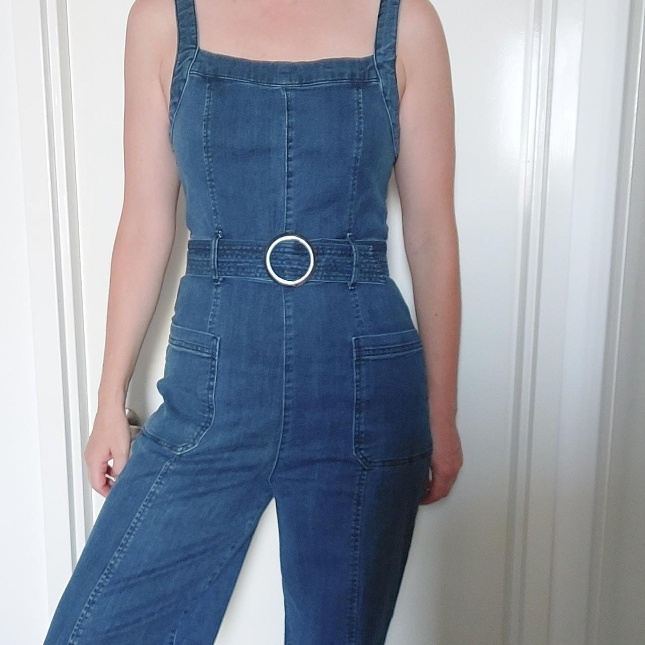 Wide leg denim overalls/dungarees 🔹Size 10, wide... Depop