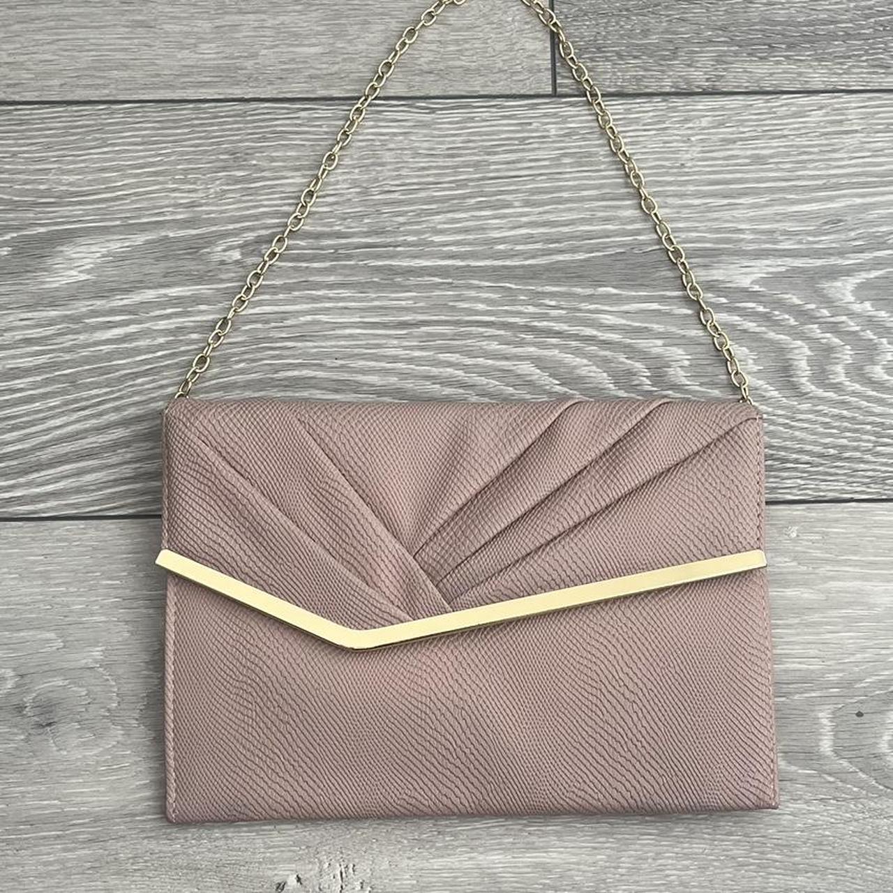 New Look Pink Blush Clutch Bag with Gold Chain Depop