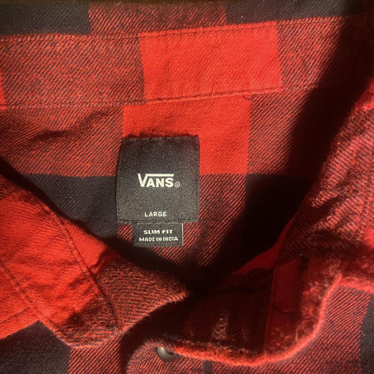 Vans Red and Black Plaid Flannel Shirt Size L - Depop