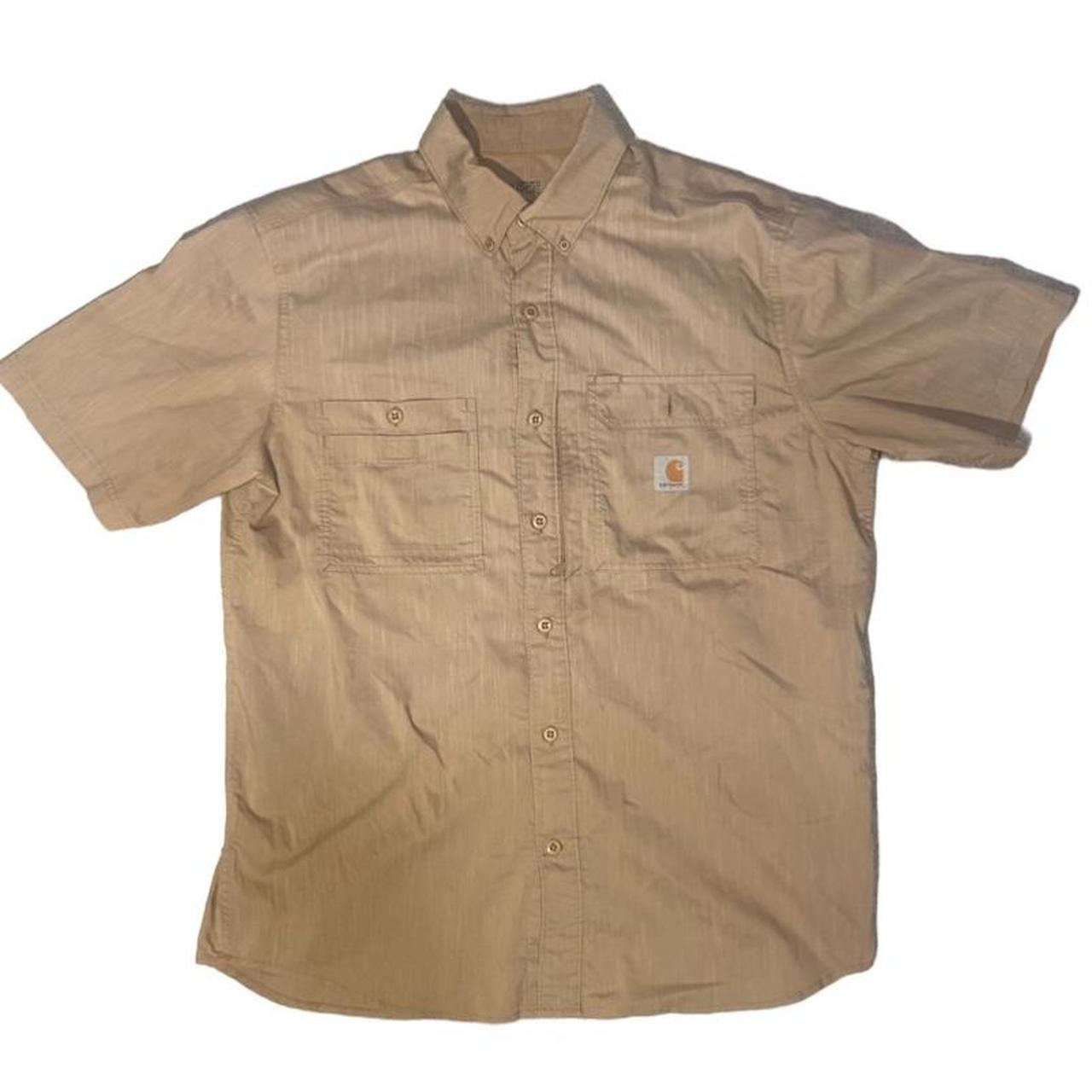 Carhartt Button Up Work Shirt Mens Large Relaxed Fit Tan Khaki Short Sleeve