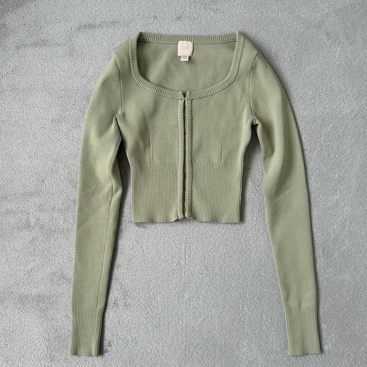 H&M GREEN RIBBED CROP CARDIGAN SIZE XS Depop