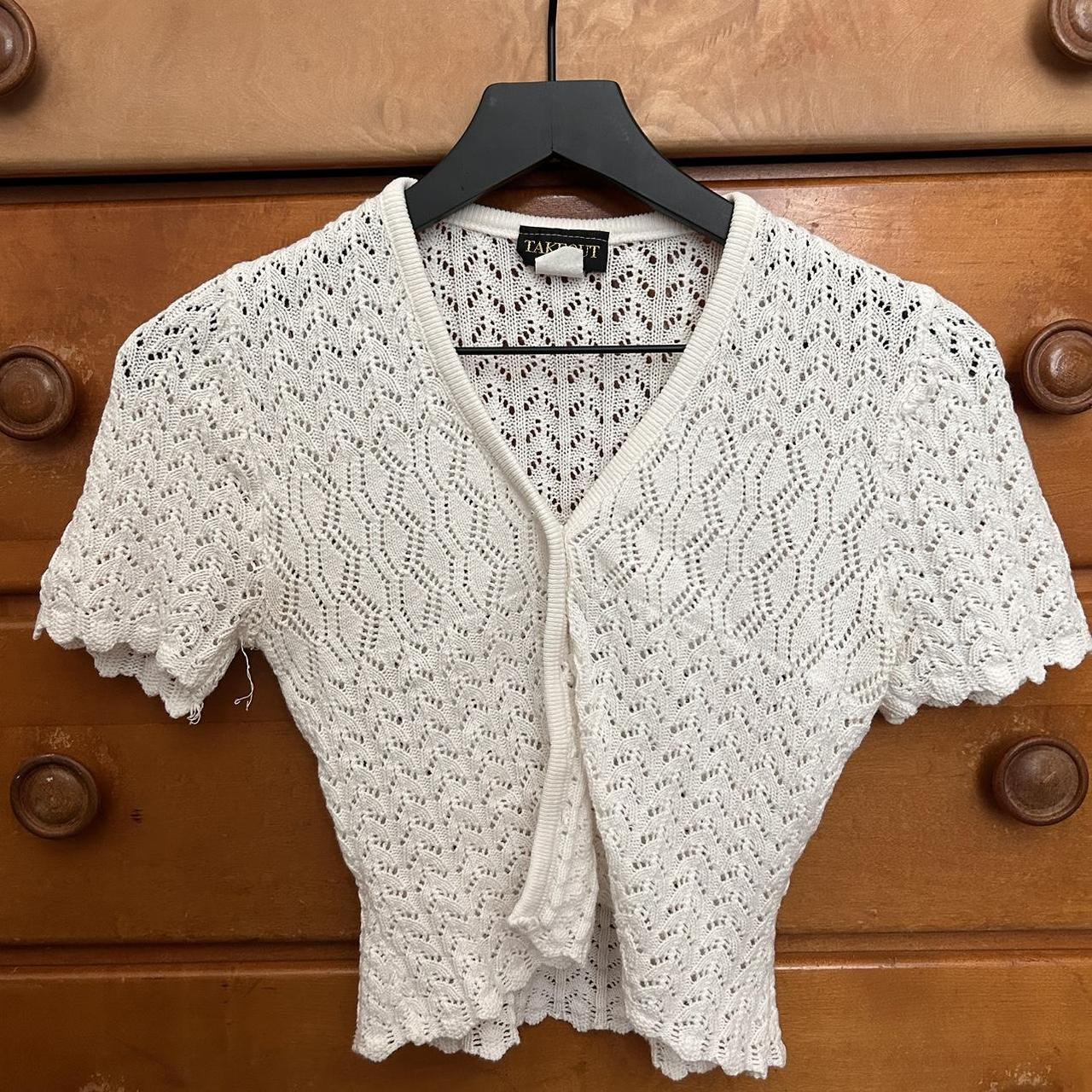 vintage crochet crop top button up best fits... - Depop