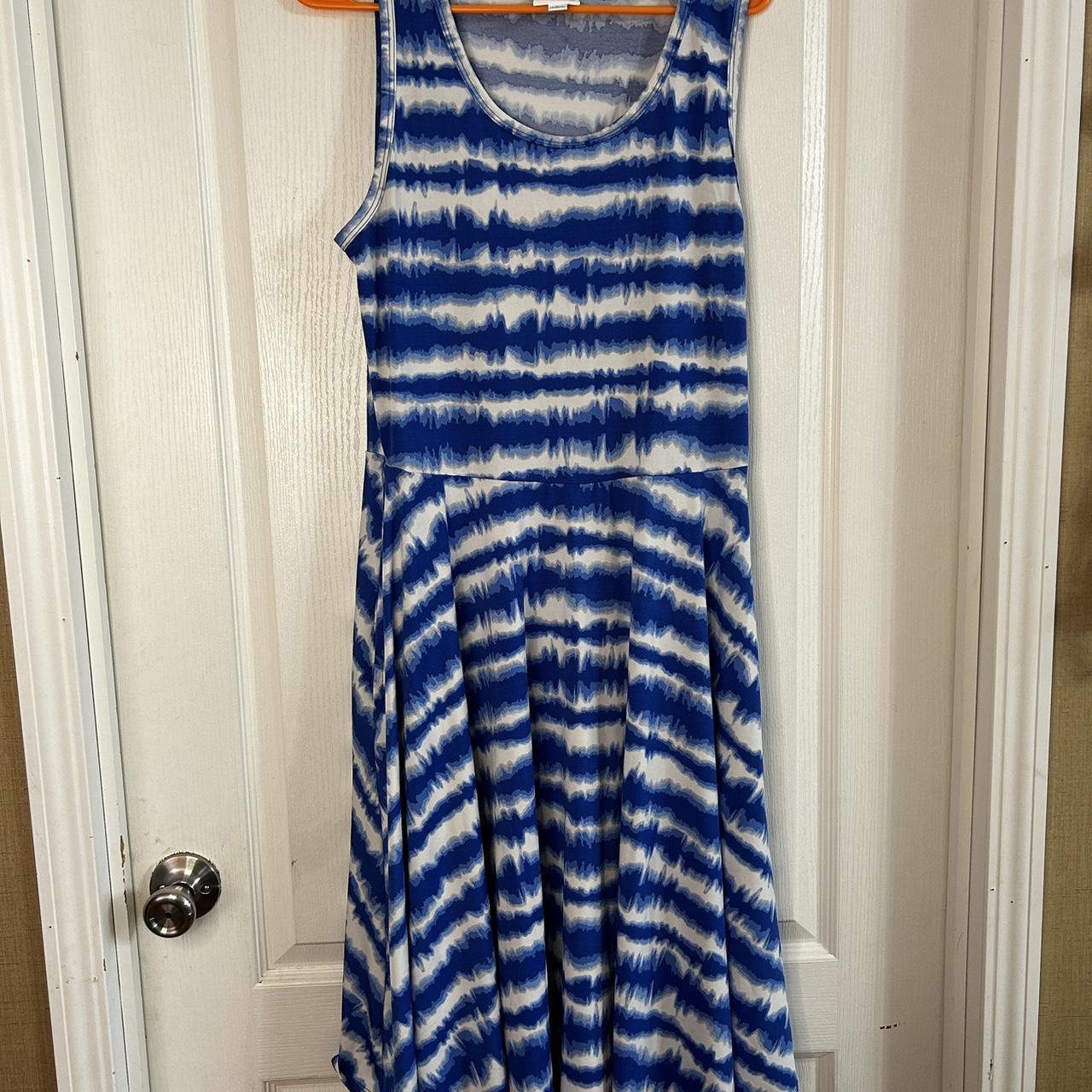 LuLaRoe Nicki Womens Dress Size L Blue Tie Dye - Depop