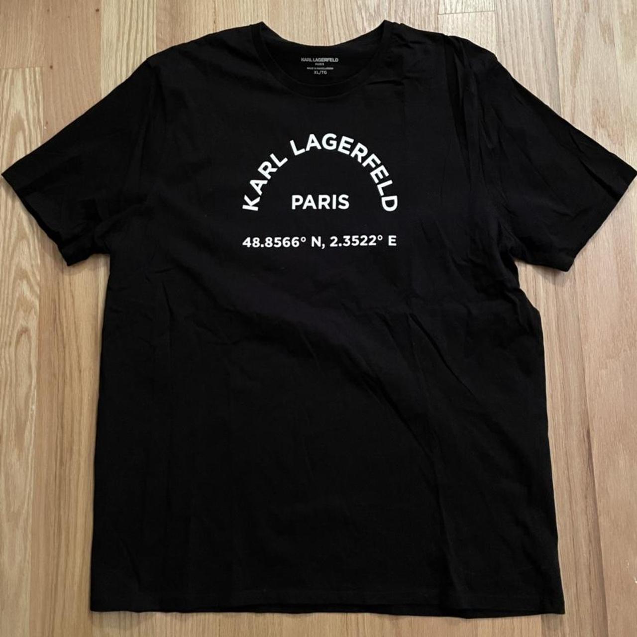 Karl Lagerfeld Men's Black and White T-shirt | Depop