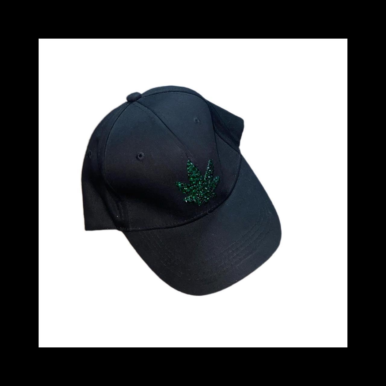 Green Fitted Hat with Black Leaf