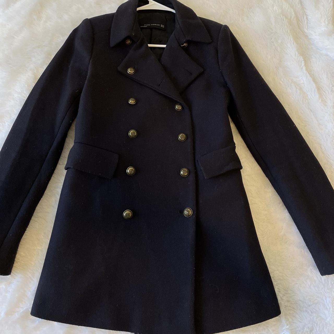 Zara Women's Navy Coat | Depop