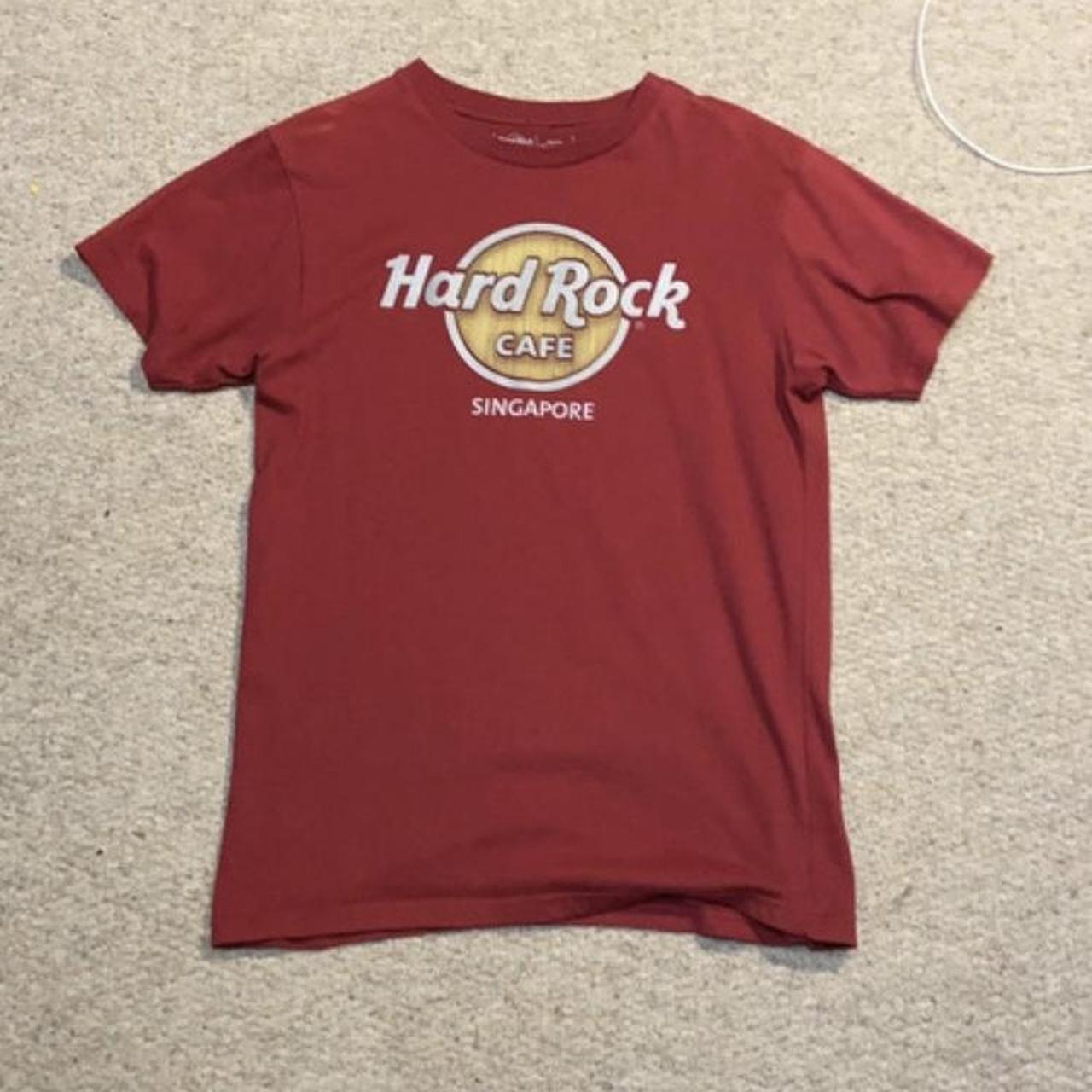 Hard Rock Cafe Men's Red and Yellow T-shirt | Depop